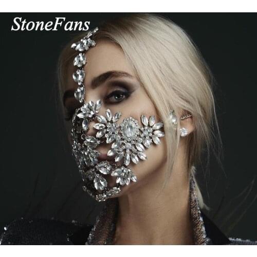 Stonefans Exaggerated Halloween Crystal Mask Cover Jewelry for Women Handmade Bling Bling Rhinestone Mask Decoration Jewellery