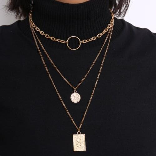 Youvanic Punk Layered Chain Circle Coin Square Pedant Choker Long Necklace For Women Statement Neck Collar Fashion Jewelry 2649