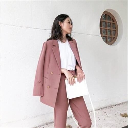 Fashion suit suit female spring New high quality casual British style temperament double-breasted suit two-piece suit women