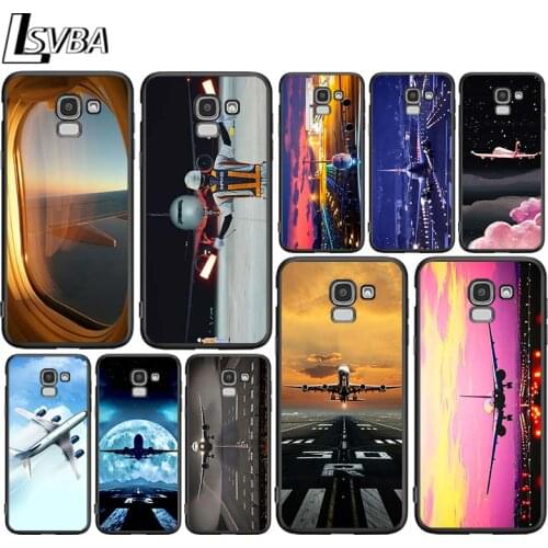 Airplane flying for Samsung Galaxy J2 J3 J4 Core J5 J6 J7 J8 Prime duo Plus 2018 2017 2016 Soft Black Phone Cover