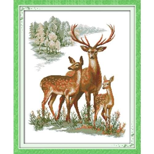 A sika deer family cross stitch kit 14ct 11ct pre stamped canvas embroidery DIY handmade needlework