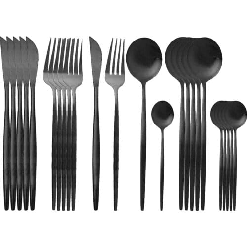 Black Cutlery Set Matte Stainless Steel Dinnerware Set Knife Fork Spoon Tableware Set Kitchen Party Dinner Tableware Set