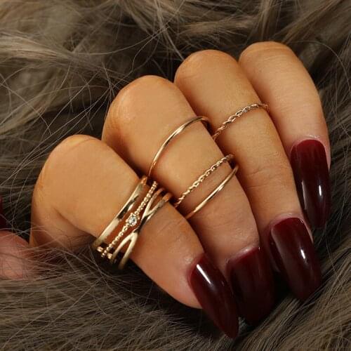 5Pcs/set Bohemian Vintage Geometric Twined Hemp Rope Joint Ring Set for Women Personality Design Ring Set Party Jewelry Gift