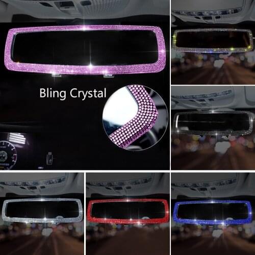 Car Rearview Mirror Cover Interior Universal Auto Rear View Mirror Bling Rhinestone Luxury Surface Mirror Cover Auto Accessories