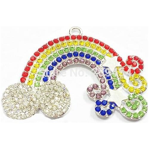 Newest ! 52mm*34mm 10pcs/lot New Design Big Rainbow Rhinestone Pendants