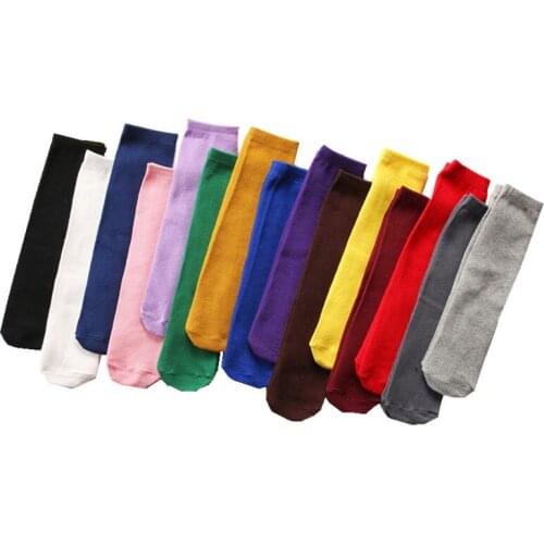 New Spring Summer Baby Girls Cotton Knee High Socks Solid Candy Color Kids Toddler Double Needle Short Socks For Children