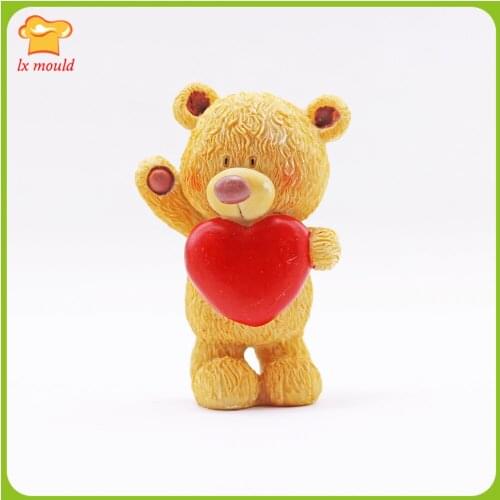 New 3D Bear Heart Silicone Mold Mould Chocolate Clay Soap Candle Wax Resin