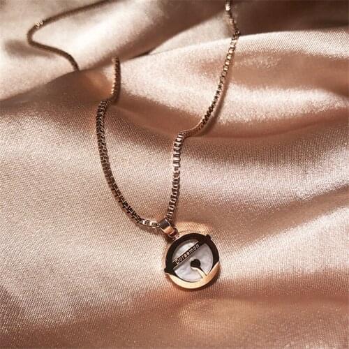 YUN RUO Rose Gold Color Doraemon Shell Predant Necklace 316 L Titanium Steel Jewelry Woman Birthday Gift Not Fade Drop Shipping