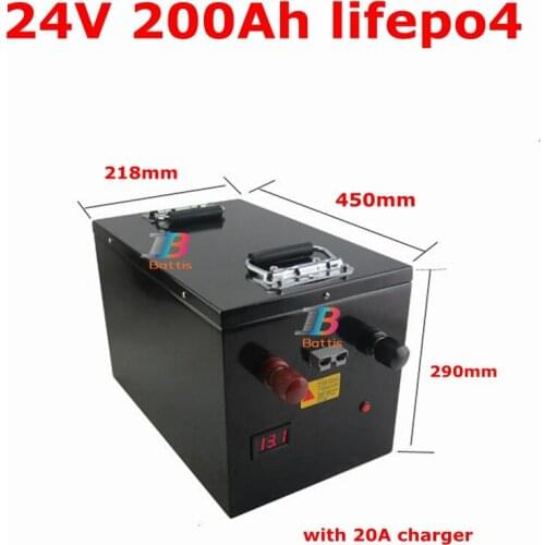 Rechargeable LiFePO4 24v 200ah lithium battery pack BMS 150A for 3000w 24V RV EV electric car motorbike golf car +10A Charger