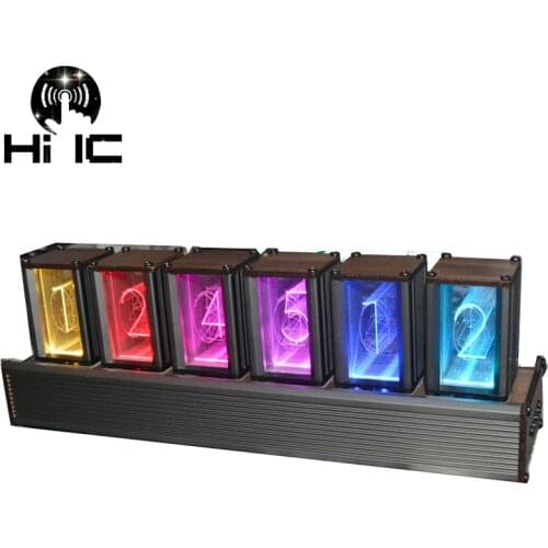 RGB Pseudo-Glow Tube Clock DIY kit LED Desktop Creative Decoration Boyfriend Gift Black Walnut Shell Glow Tube Time Display