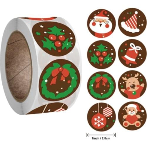 XMAS 500pcs Christmas Decoration 18 2.5cm Christmas Candy Bag Sealing Sticker Navidad Christmas Gift Box Label 2022 New Year