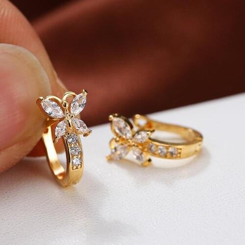 Female Multicolor Crystal Earrings Rainbow Stone Cute Butterfly Hoop Earrings For Women Vintage Gold Silver Color Small Earrings