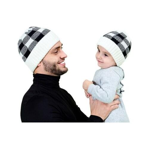 2PCS/Set Parent-Child Family Unisex Hats Knitted Winter Warm Hats Jacquard Caps Beanie For 0-3Years Baby and parent