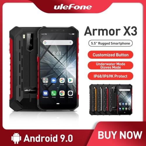 Ulefone Armor X3 Rugged Smartphone IP68/IP69K Android 9.0 5.5" 18:9 2GB 32GB 5000mAh Face Unlock Rugged Cell Phone Mobile Phone