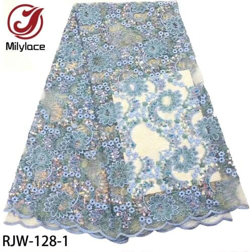 Newest African Lace Fabric 2020 High Quality Sequins Embroidered Tulle Lace Fabric for 5 Yards Party Dress RJW-128