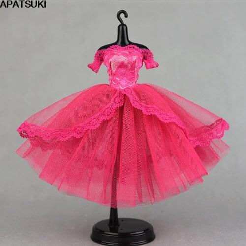 Hot Pink Evening Party Dress for Blythe Doll Clothes Off-Shoulder One-Piece Cute Princess Tutu Dress for Blyth Doll Outfits DIY