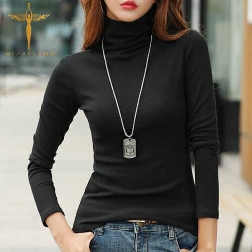 Women Turtleneck Solid T Shirt Casual Long Sleeve Large Size T Shirt Tops Korean Clothing Autumn Slim Skinny Female T Shirt Tee
