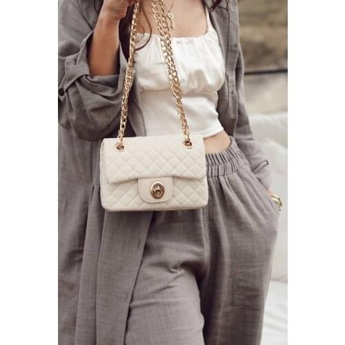 Womens Cream Chain Quilted Bag