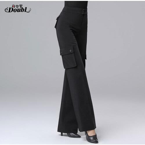 DOUBL Latin Pocket Pants Womens New Professional Ballroom Dance Pants High-Waisted Latin Dance Pants Loose