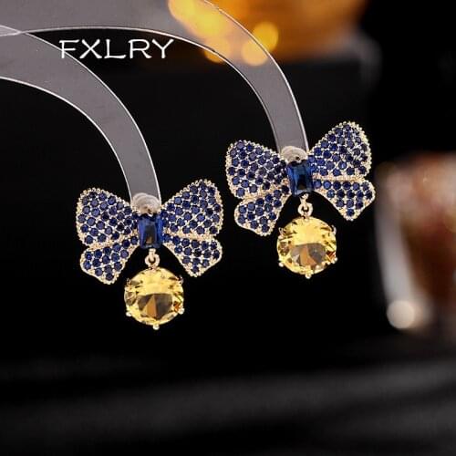 FXLRY Fashion AAA Cubic Zircon Vintage Butterfly Knot Stud Earring For Women Wedding Jewelry