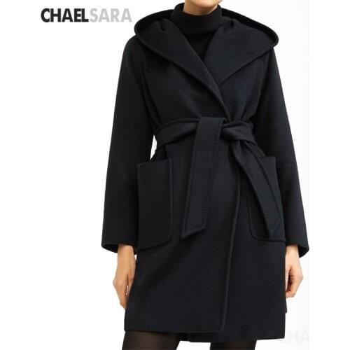 2020 Winter Woman Coat Female Overcoat Warm Waist Hooded Women Long Section With Belt Wool Coat Windbreaker