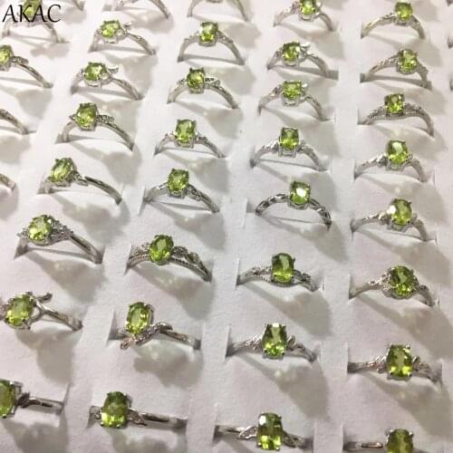 3rings/set approx5*7mm AKAC natural green peridot women adjustable ring send randomly