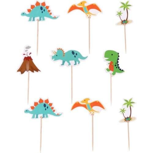 48pcs Paper Cupcake Toppers Dinosaur Cake Decoration for Birthday Festival