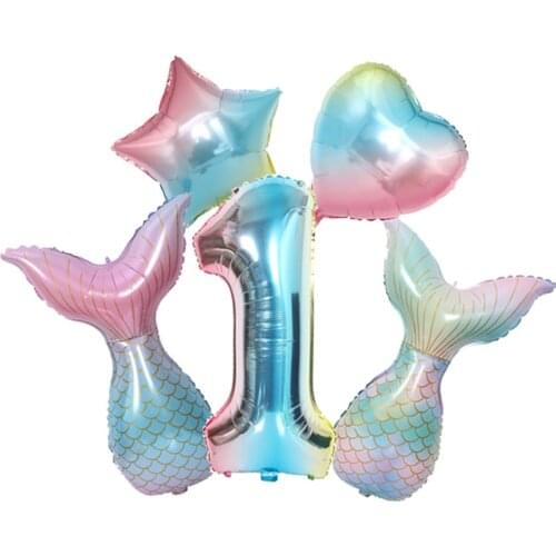 5pcs/set 32inch Gradient Mermaid Balloons Set Birthday Party Decoration Supplies Boys Girl Baby Baby Shower For Home Decor