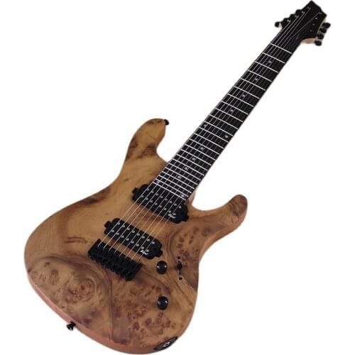 8 Strings Electric Guitar 39 Inch Brown Tree Burl Skin Top Solid Okoume Wood Body 24 Frets Matte Finish 648mm Scale Length