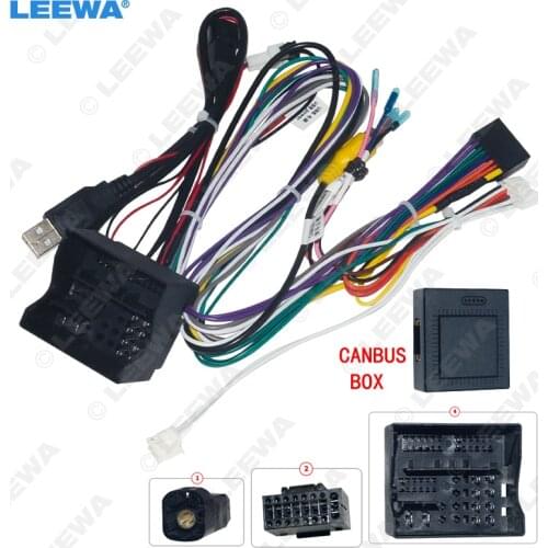 LEEWA Car Audio 16PIN Andriod CD/DVD Player Power Calbe Adapter With Canbus Box For Volkswagen Golf 7 Stereo Plug Wiring Harness