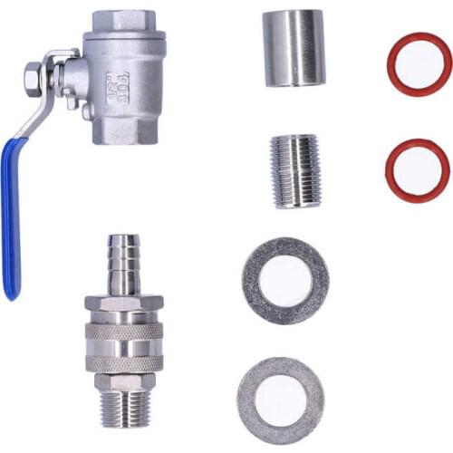 Weldless Kettle Valve Kit 1/2in BSP Ball Valve Quick Connector Bulkhead Assembly