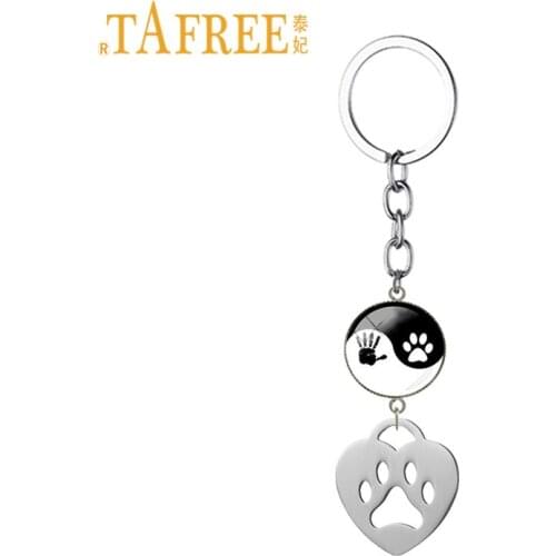 TAFREE My Pet Dog Friend Key Chains Hollow Heart Shape Animal Paw Prints Pendant Keyrings & Keychain Best friend Gift SKU24