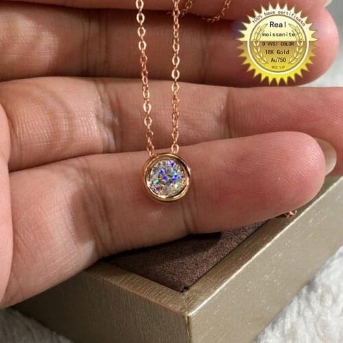 Solid Au750 18K gold Necklace 1ct moissanite Diamond DVVS color With national certificate 0012