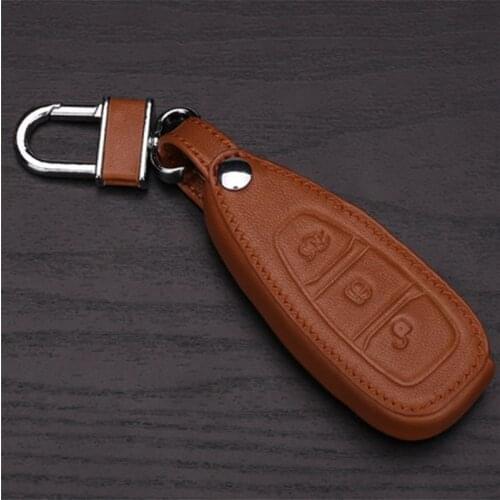 Genuine Leather Key Chain Ring cover Case Holder For Ford Focus 3 Mk3 St New Fiesta Kuga Escape Ecosport 3 Buttons Fold Key Case