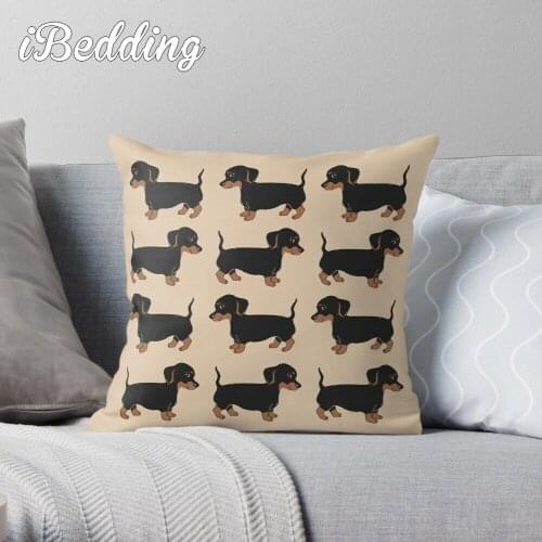 Black And Brown Dachshunds Pattern Throw Pillow Cushion Cover Polyester Throw Pillows Case On Sofa Home Living Room Decor