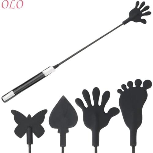 Black SM Adult Games Long Whip 55cm Flirting Slave PU Leather Long Handle Spanking Paddle