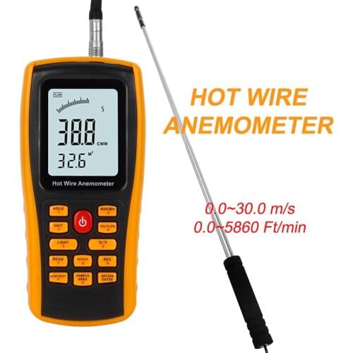 LCD Digital Anemometer Wind Speed GaugeTemperature Measurement 0-45°C Speed Range 0.1-30m/s USB Interface Measuring Instrument