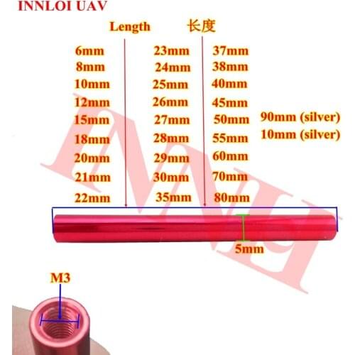 DIY M3*6 8 10 12 15 18 20 21 22 23 24 25 26 27 28 29 30 35 37 38 40 45 50 55 60 70 80 90 100mm nut red aluminium standoff