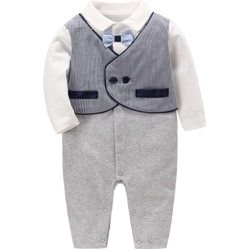 Baby Boys Romper Gentleman Boy Jumpsuit Outfits Long Sleeve Clothes Infant Babies One-pieces Newborn Kids Clothing 0-2Y