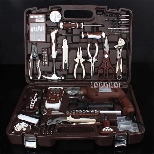 E122 Electric Drilling Tool Set Home Hand Tool Kit Maintenance Electrician Set With Toolbox Storage Case With Electric Drill