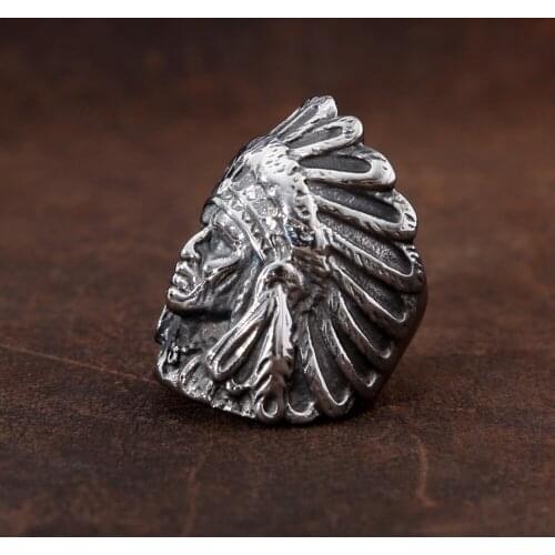 Unique Indian Chief Mens Rings Vintage Tribe Warrior Stainless Steel Biker Ring Huge Punk Rock Jewelry Dropshipping Store
