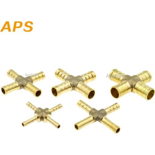 Cross Shaped Brass Pipe Fitting 4 Way 4mm 6mm 8mm 10mm 12mm Hose Barb Connector Joint Copper Barbed Coupler Adapter Coupling