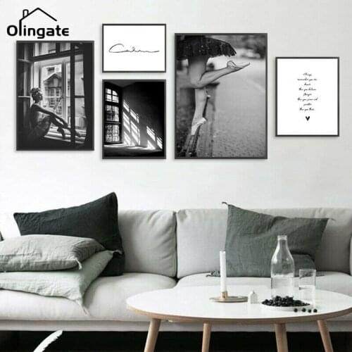 Minimalist Black White Poster Window Ballet Girl Canvas Painting One Piece Wall Art Pictures for Dancer School Modern Home Decor