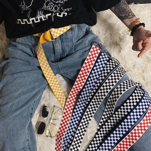 Fashion lattice Canvas Casual Belts Punk Harajuku Long D Buckle women Ladies Waist Strap Jeans Trouser Female Men Belt