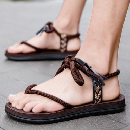 Men Sandals Summer Beach Casual Shoes Cross Tied Couple Sandals Leisure Antiskid Footwear Male Walking Shoes Clip Toe Flip Flops