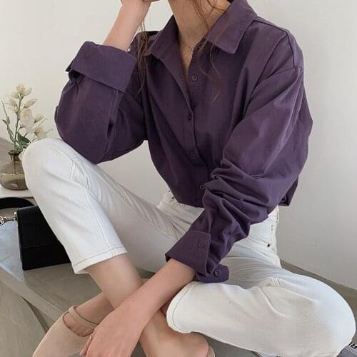 The New Female Hong Kong Style Loose All-match Outer Wear Long-sleeved Shirt Design Niche Solid Color Top Suitable for Workplace