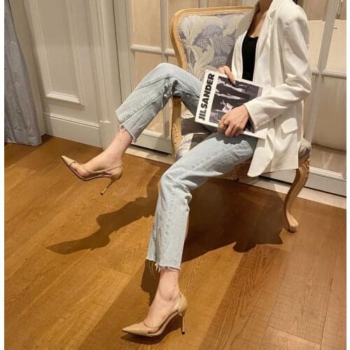 2020 New Patent Leather Pointed Toe Thin Heeled All-match Soft Leather Transparent Elegant Girls Shoes