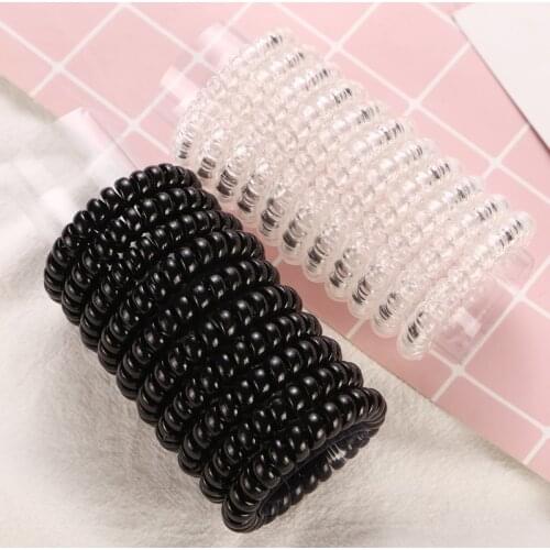 4pcs/lot New Women Elastic Hair Bands Black Clear Telephone Cord Girls Gum Ponytail Hair Accessories Headdress Rubber Bands