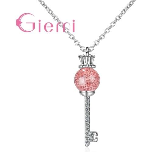 New Arrival Women Classic Style Key Shape Crystal Pendant Necklace For Sale 925 Sterling Silver Fashion Girls Best Gift Big Sale