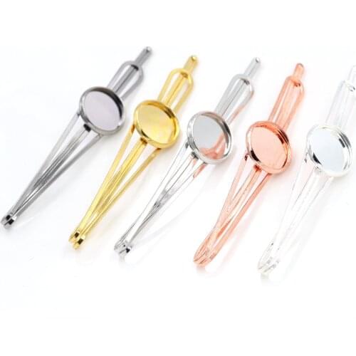 New Style 12mm 10pcs High Quality 5 Colors Plated Copper Material Classical Style Hairpin Hair Clips Hairpin Base Setting Cameo